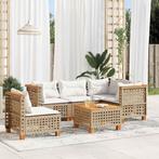 vidaXL 6-delige Loungeset met kussens poly rattan beige, Verzenden, Nieuw, Rotan, Loungeset