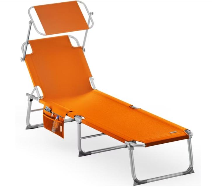 Ligbed Ibiza Oranje 190x59x29cm Alu Zonnescherm (Stoelen), Tuin en Terras, Tuinstoelen, Nieuw, Verzenden
