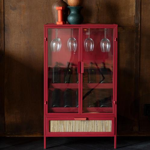*WOONWINKEL* Dutchbone Mori Glazen Wijnkast Rood Metaal, Huis en Inrichting, Woonaccessoires | Wijnrekken, Nieuw, Verzenden