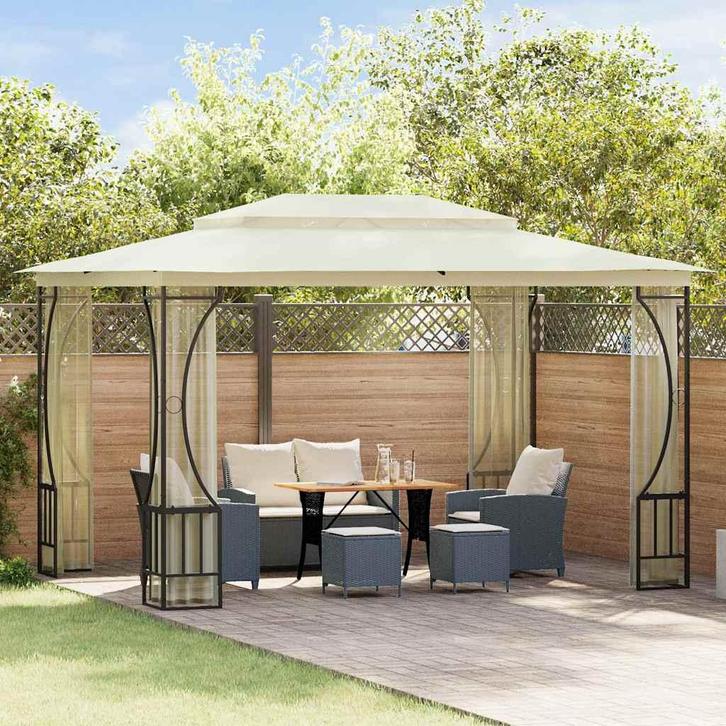 vidaXL Prieel met netten 300x400x265 cm crèmekleurig, Tuin en Terras, Partytenten, Nieuw, Verzenden