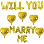 Ballonnen set Will You Marry Me goud met 5 grote harten, Verzenden, Nieuw, Versiering, Geboorte of Huwelijk