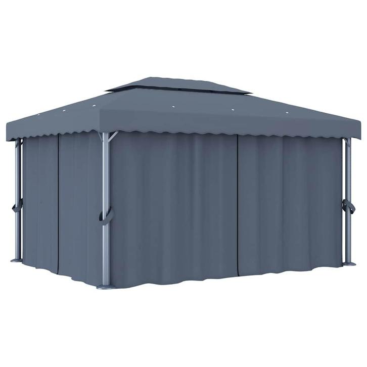 vidaXL Prieel met gordijn 4x3 m aluminium antraciet, Tuin en Terras, Partytenten, Nieuw, Verzenden