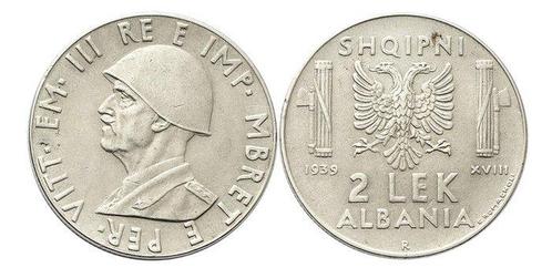 Albanië. Vittorio Emanuele III. 2 Lek - 1 Lek 1939, Postzegels en Munten, Munten | Europa | Niet-Euromunten