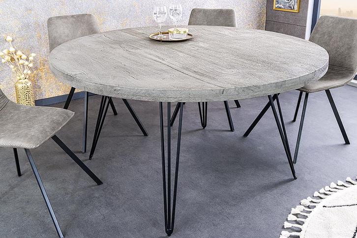 Ronde eettafel SCORPION 120cm grijs massief mangohout zwarte, Huis en Inrichting, Tafels | Eettafels, Ophalen of Verzenden