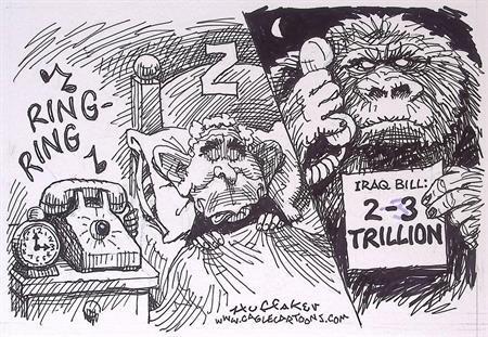 Pentekening Amerika - Irak rekening (lijst optie), Antiek en Kunst, Kunst | Tekeningen en Foto's, Verzenden