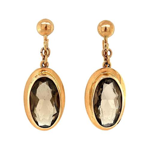 Gouden oorhangers met rookkwarts 14 krt, Sieraden, Tassen en Uiterlijk, Oorbellen, Nieuw, Ophalen of Verzenden