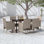 vidaXL 7-delige Tuinset met kussens beige en zwart, Tuin en Terras, Tuinsets en Loungesets, 6 zitplaatsen, Nieuw, Tuinset, Verzenden