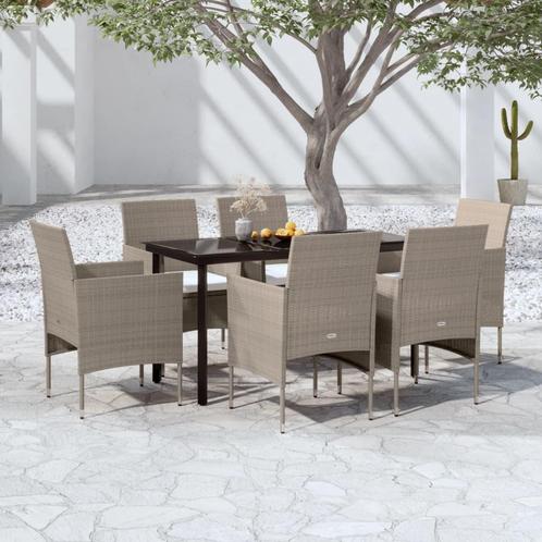 vidaXL 7-delige Tuinset met kussens beige en zwart, Tuin en Terras, Tuinsets en Loungesets, Tuinset, Nieuw, 6 zitplaatsen, Rotan