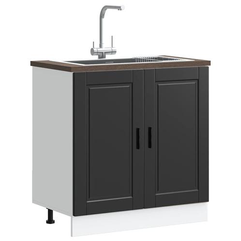 vidaXL Spoelbakonderkast Porto 80x46x81,5 cm bewerkt hout, Huis en Inrichting, Keuken | Keukenelementen, Zwart, Nieuw, Verzenden
