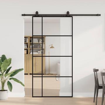 vidaXL Schuifdeur met beslagset 102,5x205 cm ESG glas zwart beschikbaar voor biedingen