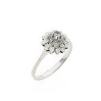 18 Krt. witgouden entourage ring met zirconia, Sieraden, Tassen en Uiterlijk, Ringen, 18 tot 19, Gebruikt, Overige kleuren, Ophalen of Verzenden