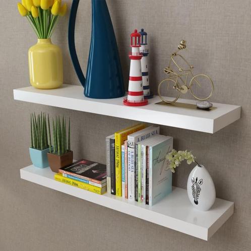 vidaXL Wandplanken MDF zwevend voor boeken/dvd wit 2 st, Huis en Inrichting, Woonaccessoires | Wandplanken en Boekenplanken, Nieuw