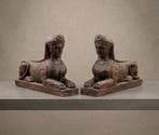 sculptuur, Coppia di sfingi - 33 cm - Gips, Antiek en Kunst