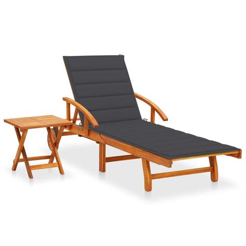 vidaXL Ligbed met tafeltje en kussen massief acaciahout, Tuin en Terras, Ligbedden, Nieuw, Verzenden