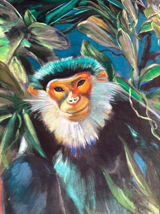 Gouden ogen in de jungle – Artistisch fluweel voor, Antiek en Kunst, Antiek | Kleden en Textiel