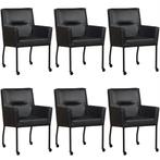 Set van 6 Zwarte leren moderne eetkamerstoelen - Granada lee, Huis en Inrichting, Overige kleuren, Nieuw, Leer, Ophalen of Verzenden