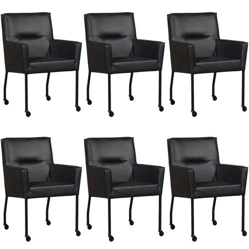 Set van 6 Zwarte leren moderne eetkamerstoelen - Granada lee, Huis en Inrichting, Stoelen, Vijf, Zes of meer stoelen, Overige kleuren