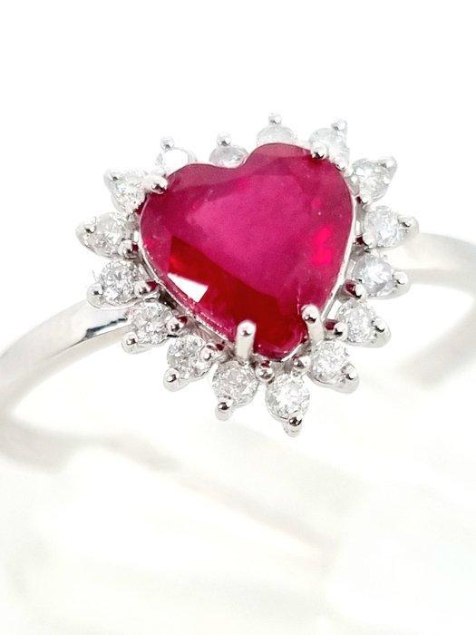 Ring - 18 karaat Witgoud Robijn - Diamant, Sieraden, Tassen en Uiterlijk, Ringen