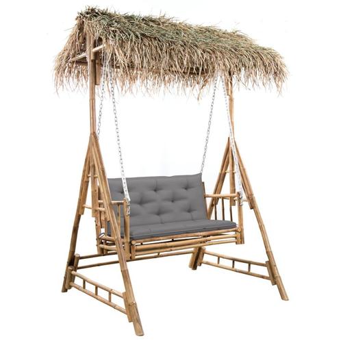 vidaXL Schommelbank 2-zits met palmbladeren en kussen 202 cm, Tuin en Terras, Tuinbanken, Nieuw, Hout, Verzenden