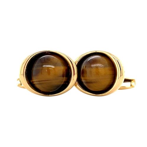 Gouden manchetknopen met tijgeroog 18 krt, Sieraden, Tassen en Uiterlijk, Overige Accessoires, Nieuw, Ophalen of Verzenden