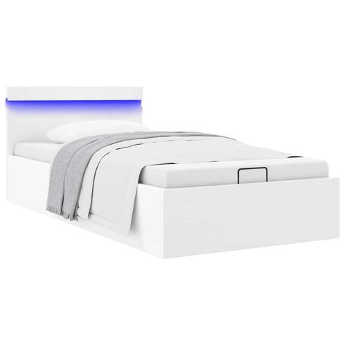 vidaXL Bedframe met opslag hydraulisch LED kunstleer wit, Huis en Inrichting, Slaapkamer | Bedden, 90 cm, 200 cm, Wit, Eenpersoons