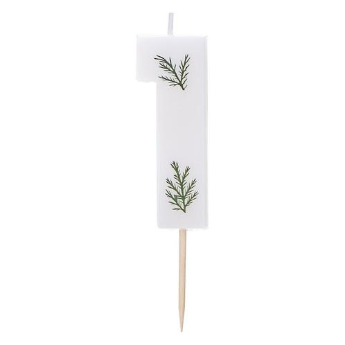 Witte Kaars 1 Jaar Gebladerd 5cm, Hobby en Vrije tijd, Feestartikelen, Nieuw, Verzenden