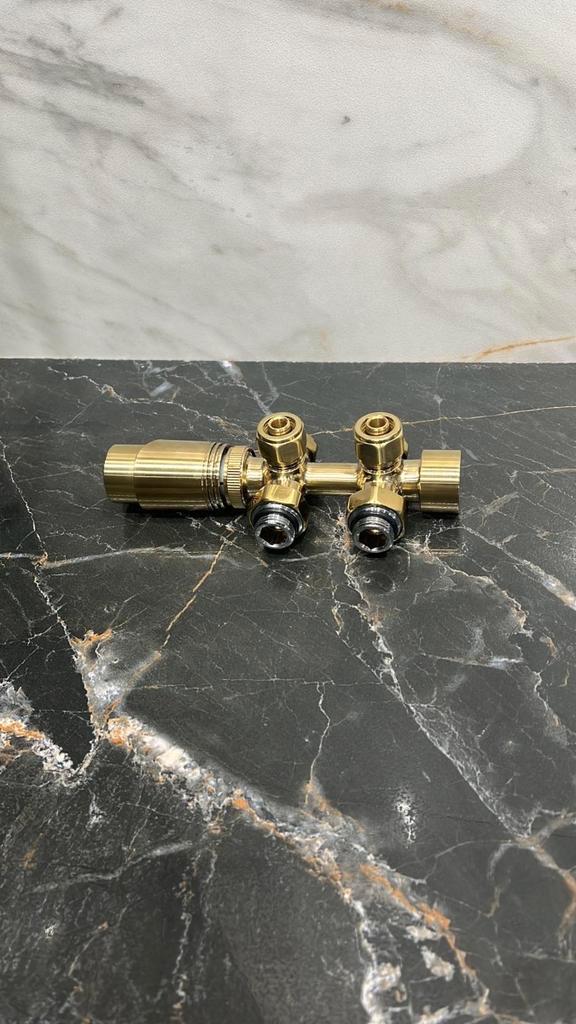 Gouden radiator aansluitset Haaks voor radiatoren met onder, Doe-het-zelf en Verbouw, Verwarming en Radiatoren, Radiator, Nieuw