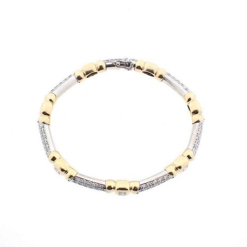 18 Krt. Bicolor gouden schakel armband met 2,85 ct. Diama..., Sieraden, Tassen en Uiterlijk, Armbanden, Overige kleuren, Gebruikt