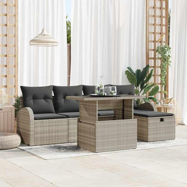 vidaXL Tuin Sofa Set met kussen met opslag 6 pcs Lichtgrijs, Tuin en Terras, Tuinsets en Loungesets, Nieuw, Rotan, Verzenden