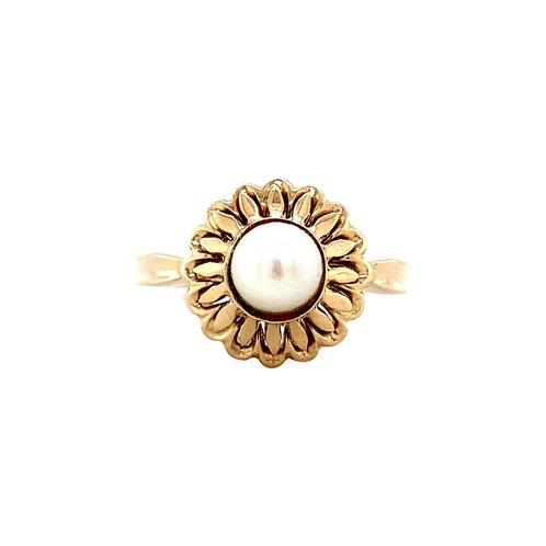 Gouden ring met parel 14 karaat, Sieraden, Tassen en Uiterlijk, Ringen, Met parel, Wit, 17 tot 18, Zo goed als nieuw, Goud, Verzenden