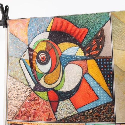 6 Kubistische werken op geweven borduurwerk - Gekleurde, Antiek en Kunst, Antiek | Kleden en Textiel