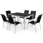 vidaXL 7-delige Tuinset staal zwart, Tuin en Terras, Verzenden, 6 zitplaatsen, Nieuw, Rvs