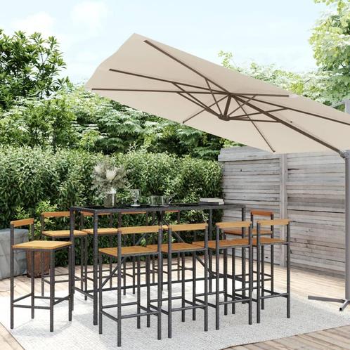 vidaXL 11-delige Tuinbarset poly rattan en massief, Tuin en Terras, Tuinsets en Loungesets, Nieuw, Meer dan 8 zitplaatsen, Rotan