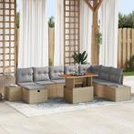 vidaXL 9-delige tuinset met kussens in beige van poly rattan, Tuin en Terras, Tuinsets en Loungesets, Verzenden, Nieuw, Rotan