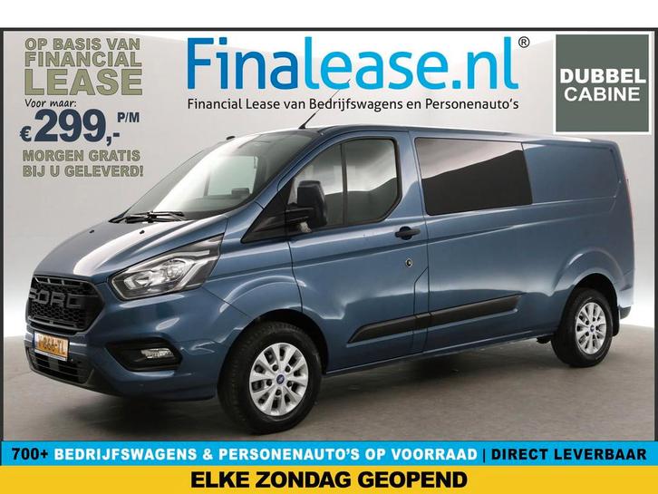 Ford Transit Custom 300 2.0 TDCI L2H1 DC 6-Zits Carplay PDC, Auto's, Bestelauto's, Lease, Handgeschakeld, Diesel, Ford, Blauw