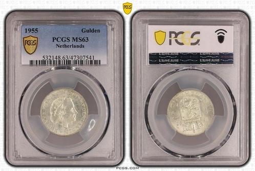 Koningin Juliana zilveren 1 gulden 1955 MS63 PCGS, Postzegels en Munten, Munten | Nederland, Losse munt, 1 gulden, Koningin Juliana