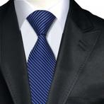 Luxe zijden stropdas Parijs - Blauw - donkerblauw gestreept