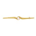Vintage gouden broche met cultivé parel (zoetwater parel), Sieraden, Tassen en Uiterlijk, Broches, Gebruikt, Overige kleuren, Ophalen of Verzenden