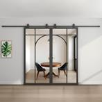 Dubbele stalen schuifdeur Zwart 5 Vlaks rond Helder glas, Doe-het-zelf en Verbouw, Kozijnen en Schuifpuien, 75 tot 150 cm, Nieuw