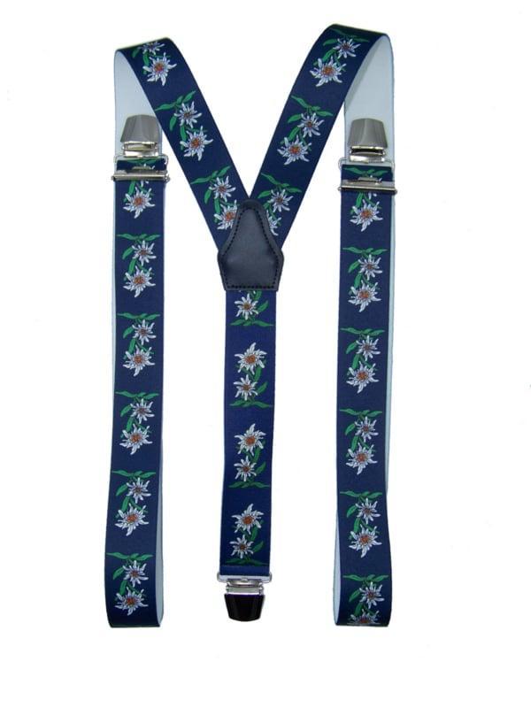 Donkerblauwe Bretels met Edelweiss bloemen en extra sterke c, Kleding | Heren, Riemen en Ceinturen, Nieuw, Verzenden