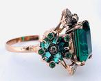 Zonder Minimumprijs - Ring - 9 kt. Roségoud, Zilver Smaragd, Sieraden, Tassen en Uiterlijk, Ringen, Nieuw