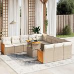 vidaXL 11-delige Tuinset met kussens poly rattan beige, Tuin en Terras, Verzenden, Nieuw, Rotan, Tuinset