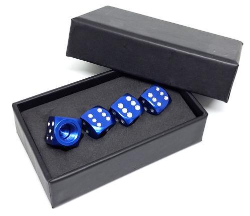Dobbelsteen ventieldopjes blauw in cadeau-verpakking., Auto diversen, Tuning en Styling