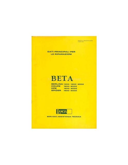 1976 LANCIA BETA BELANGRIJKE GEGEVENS VOOR REPARATIE, Auto diversen, Handleidingen en Instructieboekjes