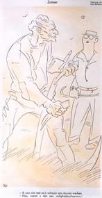 Werkende man op het land op spotprent (lijst optie, Lithos), Antiek en Kunst, Verzenden