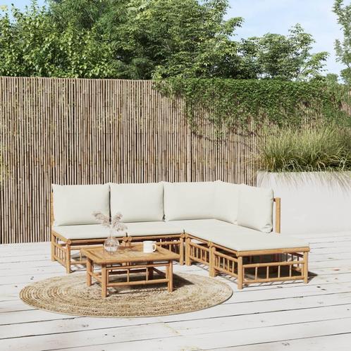 vidaXL 6-delige Loungeset met kussens bamboe crèmewit, Tuin en Terras, Tuinsets en Loungesets, Loungeset, Nieuw, Hout, Verzenden