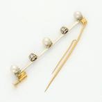 Broche - 18 karaat Geel goud Parel - Diamant, Sieraden, Tassen en Uiterlijk, Antieke sieraden