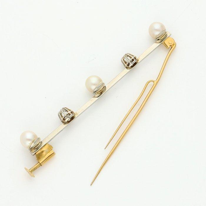 Broche - 18 karaat Geel goud Parel - Diamant, Sieraden, Tassen en Uiterlijk, Antieke sieraden