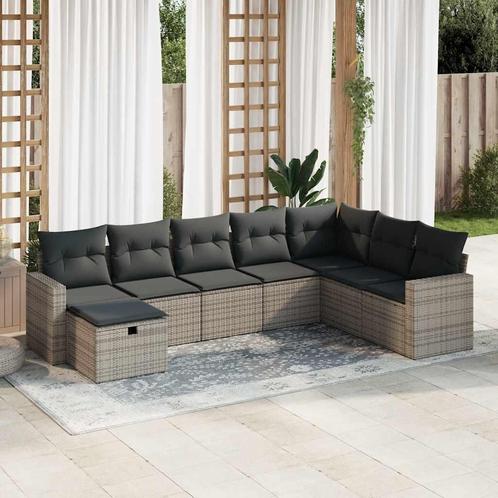 vidaXL 8-delige Loungeset met kussens poly rattan grijs, Tuin en Terras, Tuinsets en Loungesets, Loungeset, Nieuw, 8 zitplaatsen