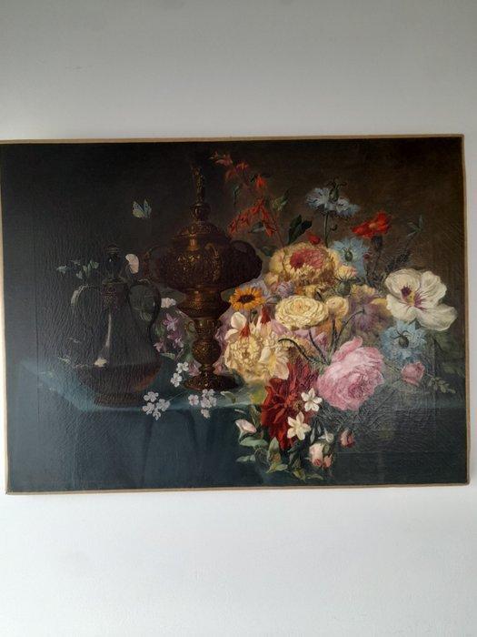 Josef Lauer (1818-1881) - Objet précieux sur table fleurie, Antiek en Kunst, Kunst | Schilderijen | Klassiek